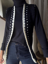 Load image into Gallery viewer, Vintage Black and White Hand Knit Long Open Sweater Vest