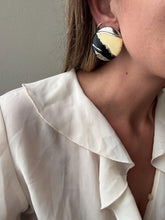 Load image into Gallery viewer, Vintage 80s 90s Large Circle Cream Black Silver Abstract Enamel Statement Earrings