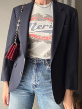 Load image into Gallery viewer, Vintage Wool Boyfriend Blazer: Dark Navy Blue with Gold Crest Buttons
