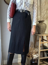 Load image into Gallery viewer, Classic Vintage Wool Black Midi Skirt Lined Made in USA