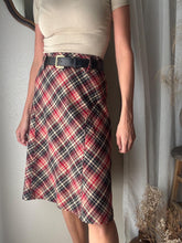 Load image into Gallery viewer, Vintage Beige Red Black Plaid Midi Skirt