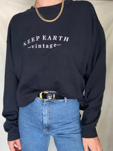 Load image into Gallery viewer, Upcycled Vintage Black Oversized Sweatshirt with White Keep Earth Vintage Embroidered Logo