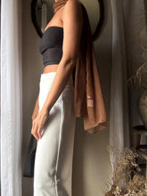 Load image into Gallery viewer, Vintage Semi Chocolate Brown Scarf Wrap Skirt with Subtle Rhinestone Crystals NWT