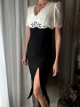 Load image into Gallery viewer, Vintage Black White Lace Dress Gown Made in USA