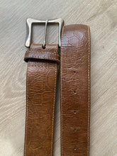 Load image into Gallery viewer, Vintage Brown Leather Croc Embossed Wide Belt Silver Square Buckle Made in USA