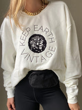 Load image into Gallery viewer, Upcycled Vintage Very Oversized White Long Sleeve Sweatshirt Black Keep Earth Vintage Logo