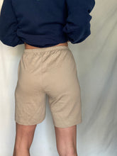 Load image into Gallery viewer, Vintage Cotton Khaki Sweat Shorts with Navy Blue Keep Earth Vintage Embroidered Logo