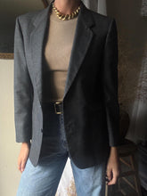 Load image into Gallery viewer, Vintage Oversized Dark Grey Wool Blazer Structured Shoulders