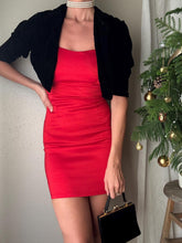 Load image into Gallery viewer, Vintage Cherry Red Strapless Mini Dress: Satin Bow Back