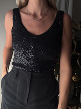 Load image into Gallery viewer, Vintage Black Sequin Tank Top - Party Sparkle