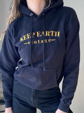 Load image into Gallery viewer, Upcycled Vintage Black Hoodie Sweatshirt Gold Keep Earth Vintage Logo