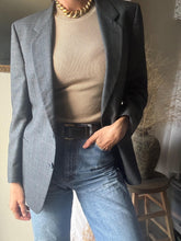 Load image into Gallery viewer, Vintage Oversized Dark Grey Wool Blazer Structured Shoulders