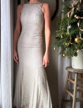 Load image into Gallery viewer, Vintage Silver Beading Pure Silk Gown: Sleeveless Cowl-Back Evening Dress