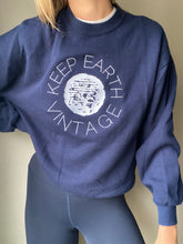 Load image into Gallery viewer, Upcycled Vintage Oversized Dark Navy Blue Long Sleeve Sweatshirt White Keep Earth Vintage Logo