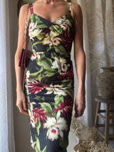 Load image into Gallery viewer, Vintage Hawaiian Floral Print Dress: Ruched Bodycon Cotton Blend