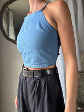 Load image into Gallery viewer, Vintage Upcycled Cotton Denim Square Neck Halter Tie Top Handmade