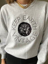 Load image into Gallery viewer, Upcycled Vintage Light Grey Long Sleeve Sweatshirt Black Keep Earth Vintage Logo
