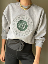Load image into Gallery viewer, Upcycled Vintage Heather Grey Long Sleeve Sweatshirt Forest Green Keep Earth Vintage Logo