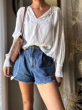 Load image into Gallery viewer, Vintage Gauzy White Boho Long Lace Sleeve Top