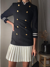Load image into Gallery viewer, Vintage Blazer Skirt Set: Black & Gold Button, Pleated Mini Skirt