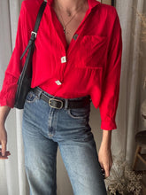 Load image into Gallery viewer, Vintage Boxy Cropped Cherry Red Long Sleeve Button Up Square Buttons