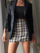 Load image into Gallery viewer, Vintage Beige Navy Blue Brown Plaid Mini Skirt Lined
