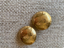 Load image into Gallery viewer, Vintage 90s Gold Plaid Textured Embossed Circle Statement Earrings