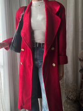 Load image into Gallery viewer, Vintage Pure Wool Bright Red Long Wool Coat Made in USA