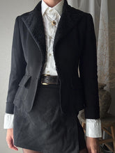 Load image into Gallery viewer, Vintage Wool Black Fitted Blazer Faux Shearling Velvet Collar Made in USA