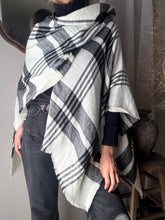 Load image into Gallery viewer, Vintage Cape Shawl Scarf Black White Plaid