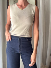 Load image into Gallery viewer, Classic Vintage Beige Cropped V Neck Knit Tank Top Black Striped Hem