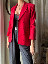 Load image into Gallery viewer, Vintage Wool Structured Fitted Waist Red Long Wool Blazer