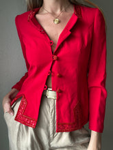 Load image into Gallery viewer, Vintage Structured Red Blazer Beaded Details and Buttons Square Neckline