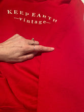 Load image into Gallery viewer, Upcycled Vintage Bright Cherry Red Sweatshirt with Beige Keep Earth Vintagen Embroidered Logo