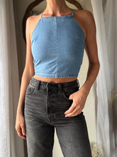 Load image into Gallery viewer, Vintage Upcycled Cotton Denim Square Neck Halter Tie Top Handmade