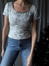 Load image into Gallery viewer, Vintage Silver Beaded Short Sleeve Crop Top