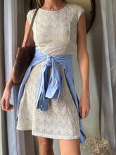 Load image into Gallery viewer, Vintage Beige Crochet Slightly Sheer Short Sleeve Dress with Subtle Sparkle