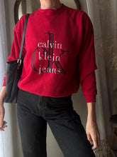 Load image into Gallery viewer, Vintage Calvin Klein Oversized Bright Cherry Red Fleece Logo Sweater