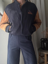 Load image into Gallery viewer, Vintage Wool Varsity Bomber Jacket: Suede Sleeves, Made in USA
