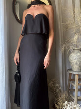 Load image into Gallery viewer, Vintage Black Chiffon Strapless Evening Gown with Train