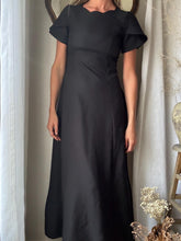 Load image into Gallery viewer, Vintage Black Empire Waist Short Sleeve Long Dress Made in USA