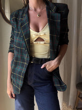Load image into Gallery viewer, Vintage Forest Green Black Yellow Red Plaid Boyfriend Blazer