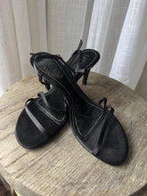 Load image into Gallery viewer, Vintage Ralph Lauren Black Leather Satin Strappy Sandals 8