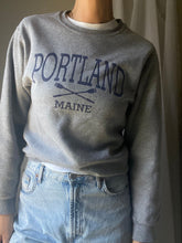 Load image into Gallery viewer, Vintage Grey Sweatshirt with Blue Portland Maine Rowing Oars Graphic
