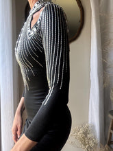 Load image into Gallery viewer, Vintage Rhinestone Embellished Black Mini Dress: 80s Glam Party Bodycon