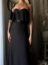 Load image into Gallery viewer, Vintage Black Chiffon Strapless Evening Gown with Train