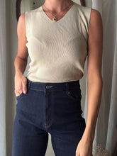 Load image into Gallery viewer, Classic Vintage Beige Cropped V Neck Knit Tank Top Black Striped Hem