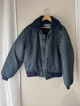 Load image into Gallery viewer, Vintage Timber King Mens Bomber Flight Jacket Navy Blue Faux Fur Collar Zipper Front