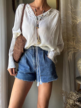 Load image into Gallery viewer, Vintage Gauzy White Boho Long Lace Sleeve Top