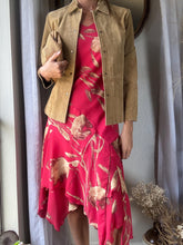 Load image into Gallery viewer, Vintage Red and Beige Floral Dress with Asymmetrical Ruffle Hem